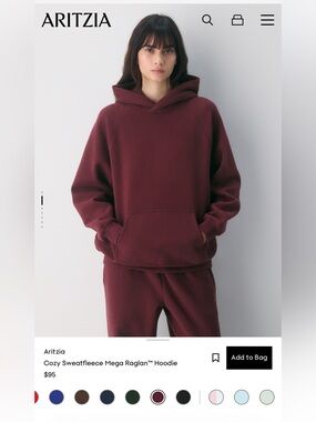Aritzia Burgundy Mega Fit Sweatfleece Cozy Fleece Hoodie size S